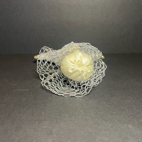 Vintage White & Silver Harlequin Jester Pierrot Clown Plastic Head Tree Ornament - Picture 4 of 5